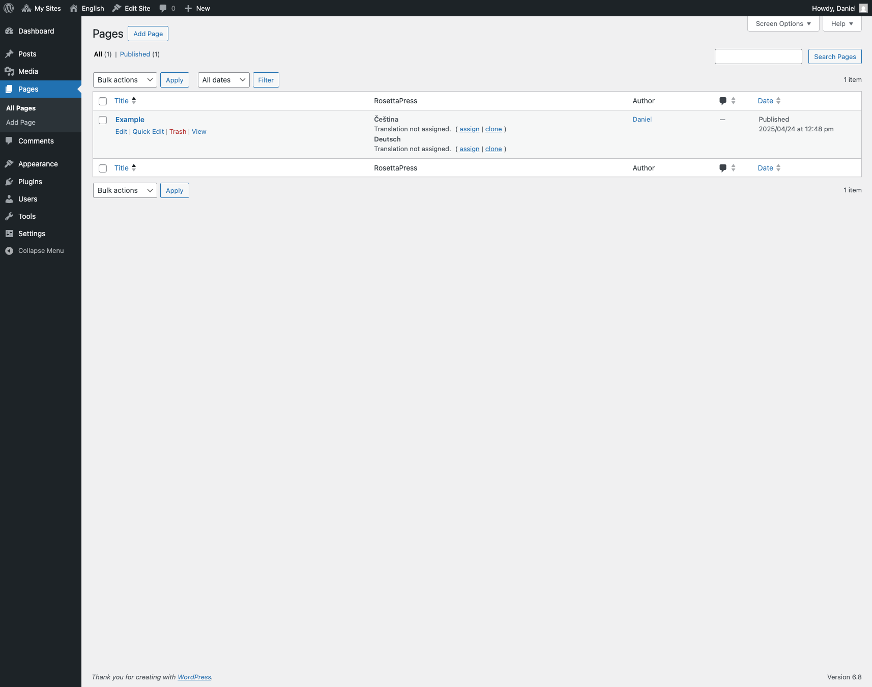 RosettaPress translation management interface